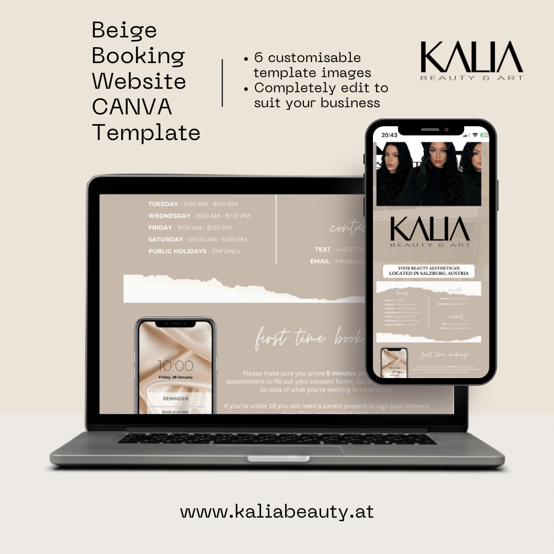 Beige Beauty Aesthetican Booking Website - CANVA Template