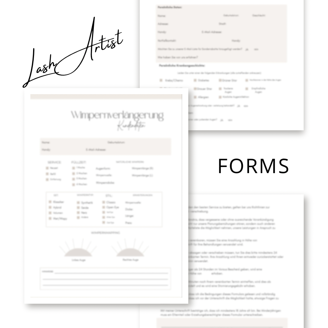 Formulare für Lash Artisten als praktischer PDF-Download