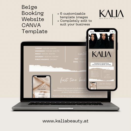 Beige Beauty Aesthetican Booking Website - CANVA Template